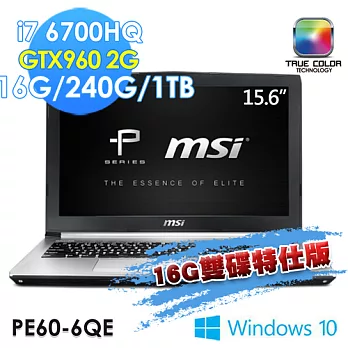 【msi微星】PE60 6QE-059TW 15.6吋 i7-6700HQ GTX960(16G雙碟特仕版)