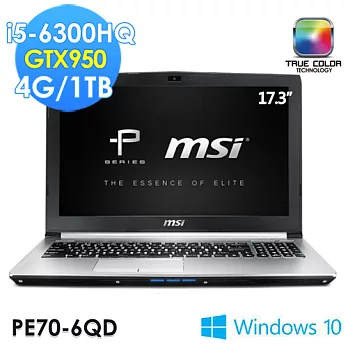 msi微星 PE70 6QD-060TW 17.3吋 i5-6300HQ GTX950 2G D5