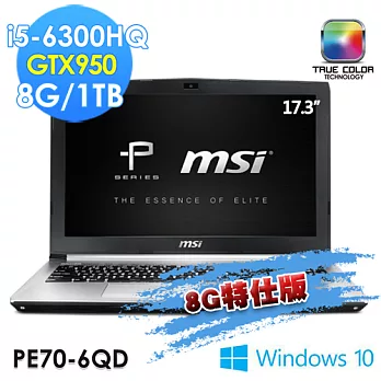 【msi微星】PE70 6QD-060TW 17.3吋 i5-6300HQ GTX950(8G特仕版)