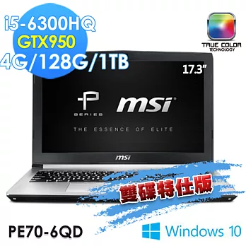 【msi微星】PE70 6QD-060TW 17.3吋 i5-6300HQ GTX950(雙碟特仕版)