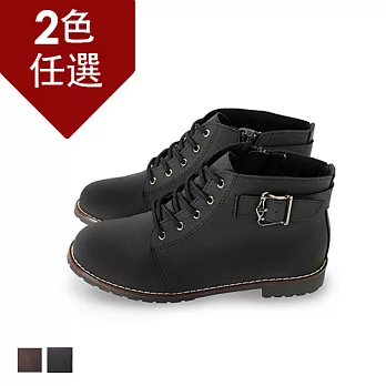 FUFA MIT 嚴選素色扣環馬靴 (FM03)-黑色23黑色