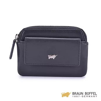 【BRAUN BUFFEL】‧德國小金牛 - 極簡系列素面拉鍊零錢鎖包-黑色
