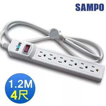 SAMPO 聲寶單切3孔6座多功能延長線 1.2m (4尺)-EL-U16R4A