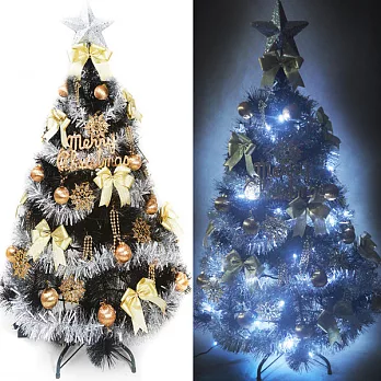 台灣製4尺(120cm)特級黑色松針葉聖誕樹+100燈LED燈白光1串(附控制器跳機)金銀色系配件