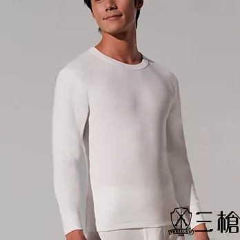 【三槍牌】精典時尚型男雙層純棉圓領長袖衛生衣~2件組L白