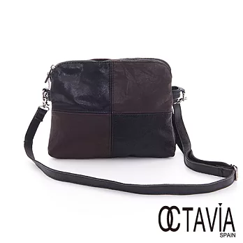 【Octavia 8 真皮 】四塊四角 雙層真皮斜肩小包 - 咖與黑咖與黑