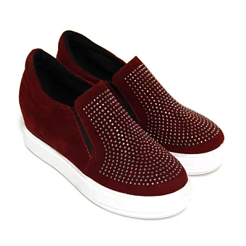 【Pretty】質感絨布鑽面內增高厚底休閒鞋36紅色