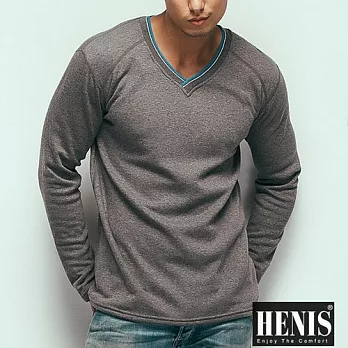 HENIS 2件組時尚型男速暖絨彈性V領保暖衫(隨機取色)M黑麻灰,丈青各1