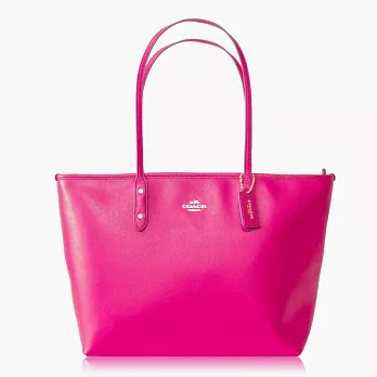 【COACH 實搭耐用】皮革 / 手提 / 肩背托特包_暗桃