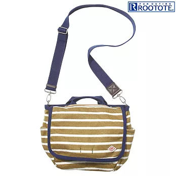 ROOTOTE 條紋棉質迷你斜背包-摩卡色/白 (272402)摩卡色