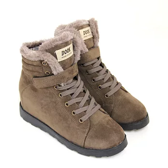 【Pretty】個性女孩絨毛綁帶內增高休閒短靴39卡其色
