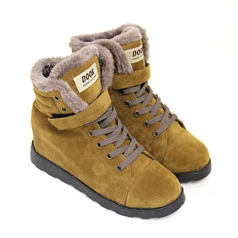 【Pretty】個性女孩絨毛綁帶內增高休閒短靴36棕色