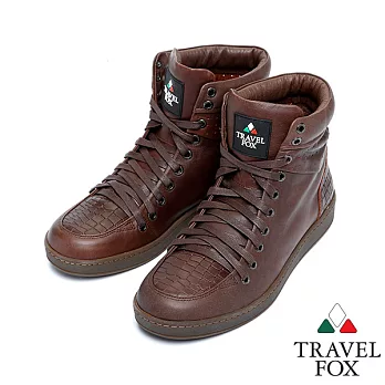 Travel Fox 鱷魚紋牛皮高筒休閒鞋915111-76-39咖啡色