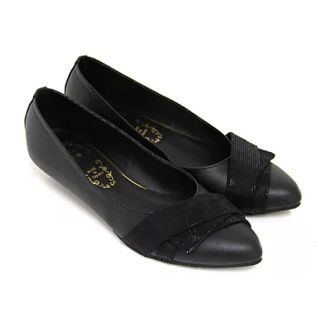 【Pretty】簡約知性尖頭低跟鞋24.5黑色