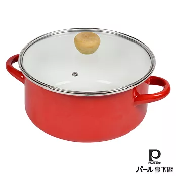 【日本Pearl Life】溫馨燉.amulet琺瑯雙耳鍋22cm(附蓋)-紅