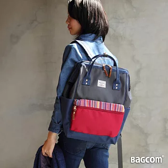 Bagcom Masaki 闊口彩紋後背包-藍灰