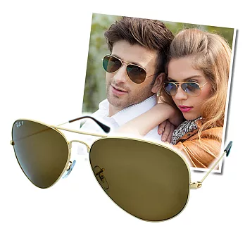 【Ray Ban】偏光太陽眼鏡 熱賣經典飛官系列(金-棕#RB-3025-001/57)棕色