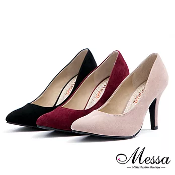 【Messa米莎專櫃女鞋】MIT高雅氣質絨毛內真皮尖頭高跟鞋35紅色
