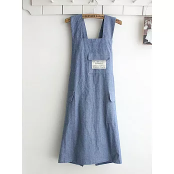 [Mamae] ~新品~出口韓國牛仔時尚圍裙 簡約風格 成人廚房工作服 大人親子勞作衣 藍色