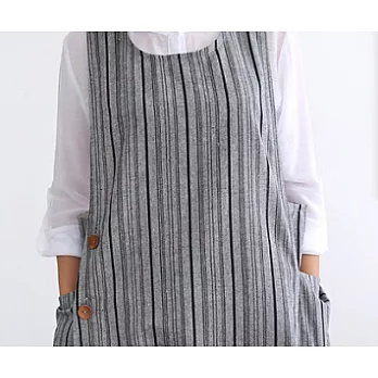 [Mamae] ~新品~出口韓國時尚條紋鈕扣圍裙 簡約風格 成人廚房工作服 灰色