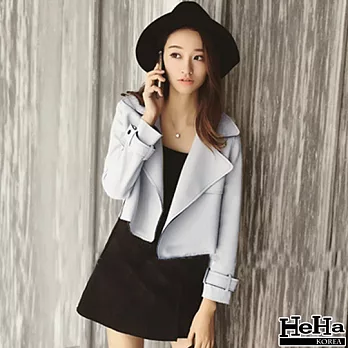 外套 麂皮翻領立體裁剪短版外套 二色-HeHa-FREE(灰藍)