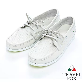 Travel Fox 編織紋鞋面帆船鞋915124-07-39白色