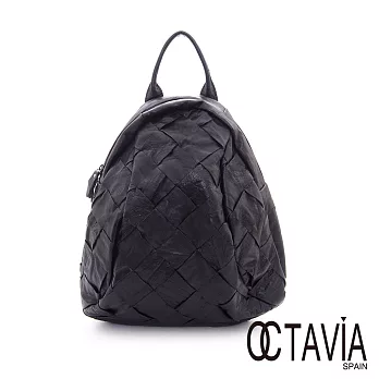 【OCTAVIA 8真皮】未來世界 蛋型大幅編織真皮後背包 - 想像黑想像黑