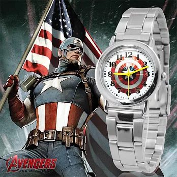 《漫威MARVEL》復仇者聯盟3 兒童卡通鐵帶錶 - 美國隊長盾牌-銀色