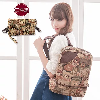 【DAVDANNY大衛丹尼】經典熊系列不規則線條拼貼皮革大容量後背包8376(兩件組)