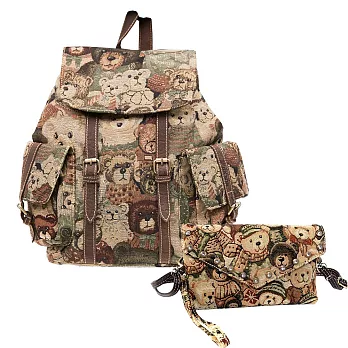 【DAV DANNY 大衛丹尼】經典系列-可愛維尼小熊雙肩後背包871(兩件組)