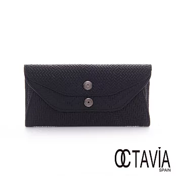 【Octavia 8 真皮】編織地壓紋雙層簡約長夾 - 黑黑