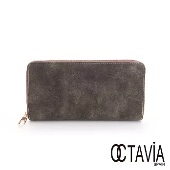 【Octavia 8】刺金年代麂絨全拉式長夾 - 暗金綠暗金綠