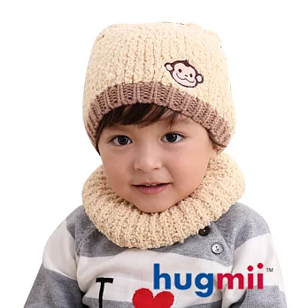 Hugmii 兒童保暖雙耳造型帽脖圍組_米