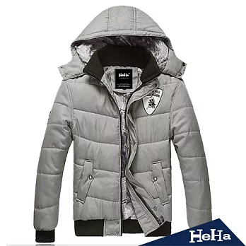 外套 個性徽章可拆式加厚連帽外套 二色-HeHa-M(淺灰)