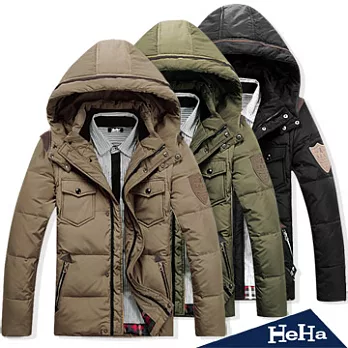羽絨外套 加厚保暖可拆卸中長版連帽外套 三色-HeHa-L(卡其)