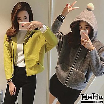 夾克 連帽毛呢蝙蝠袖短外套(贈毛球) 二色-HeHa-FREE(花灰色)