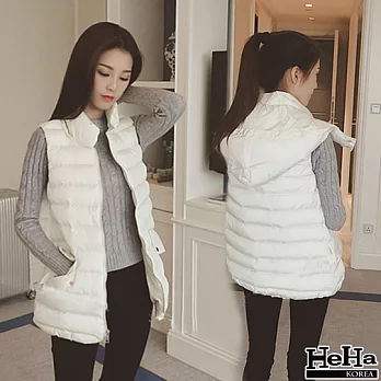 背心 保暖鋪棉可拆式連帽背心 二色-HeHa-L(白色)