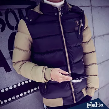 外套 加厚鋪棉可拆式連帽夾克 三色-HeHa-2XL(黑色)