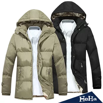 外套 鋪綿加厚修身中長版可拆帽外套 二色-HeHa-XL(卡其)