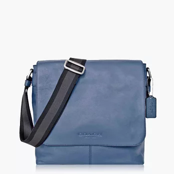 【COACH 男仕品味】皮革 / 側肩 / 斜肩 / 多功能包_藍色