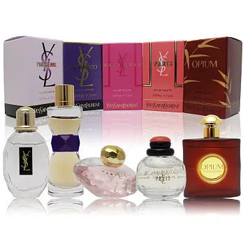 YSL 女性五件小香禮盒組(巴黎淑女7.5ml+寵愛宣言7.5ml+情竇女香7.5ml+巴黎7.5ml+鴉片7.5ml)