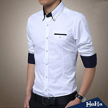 襯衫 純棉商務修身長袖襯衫 四色-HeHa-XL（白色）