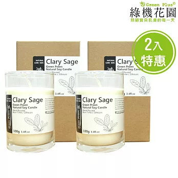 【綠機花園】幸福香氛 暖暖呵護-全手工天然大豆精油蠟燭《快樂鼠尾草》二入組