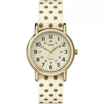【TIMEX 】天美時經典復刻冷光Weekender系列帆布腕錶 (米色面/圓點 TXT2P65400)