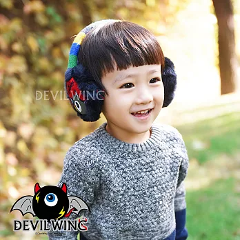 韓國DevilWing小惡魔男女童彩色條紋造型可調耳套防寒耳罩 兒童保暖耳套藍色
