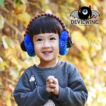 韓國DevilWing小惡魔男女童條紋造型可調耳套 耳罩 防寒耳罩 兒童保暖耳套藍色
