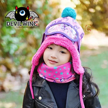 (帽子+圍脖兩件套)韓國DevilWing小惡魔男女童飛行員造型粉色