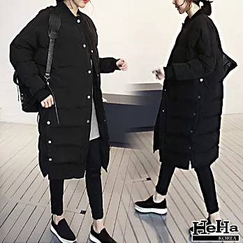外套 寬鬆鋪棉加厚長版風衣外套 二色-HeHa-M(黑色)