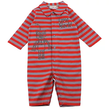 【愛的世界】純棉條紋長袖衣連褲-台灣製-80紅色