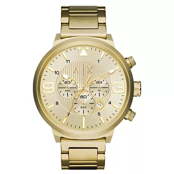 A│X Armani Exchange 標靶玩物都會三眼計時錶-淡金